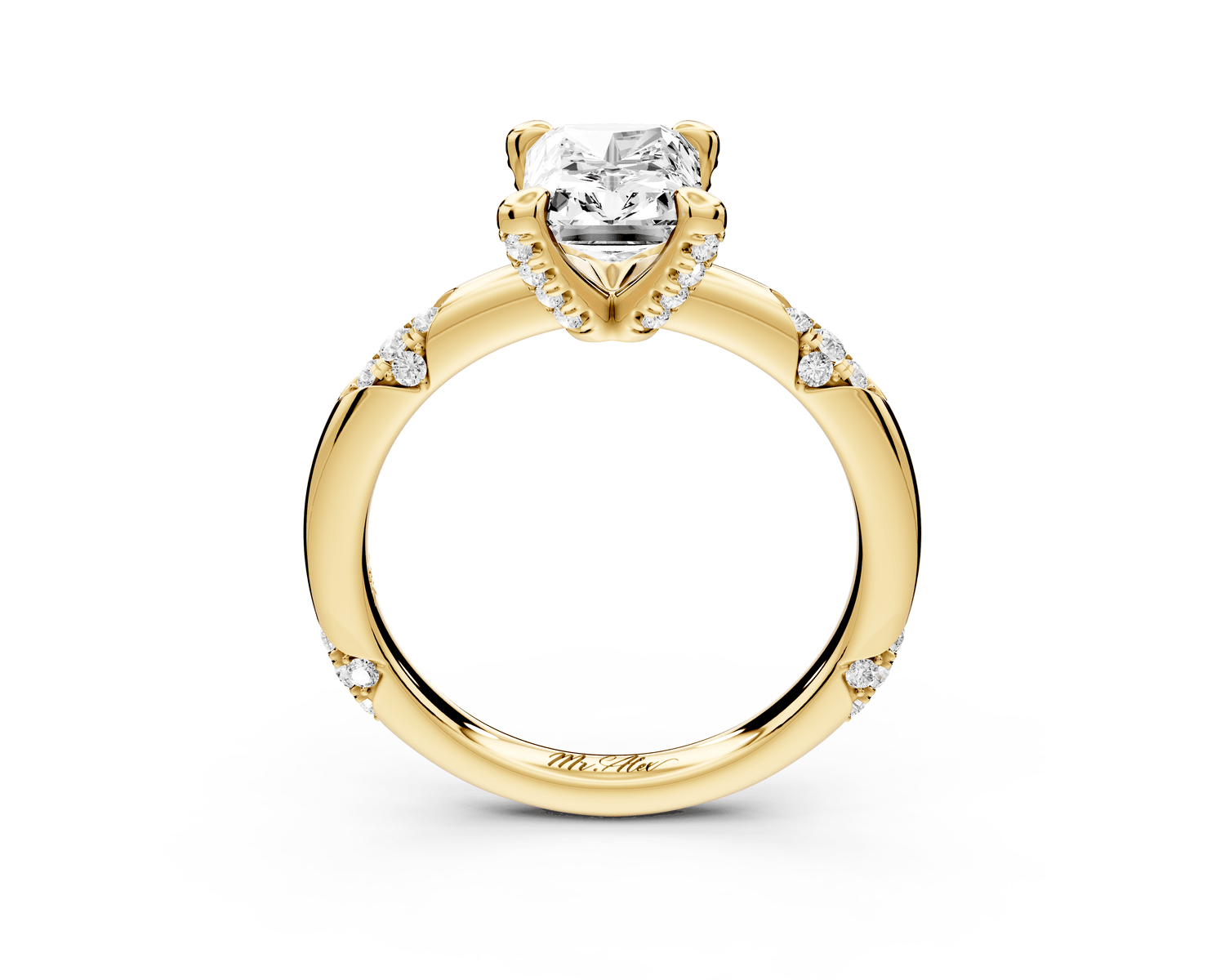 Luna - 2ct 14k yellow gold radiant Diamond Crown with Flush - Set Diamond Clusters Engagement Ring - Mr. Alex Jewelry