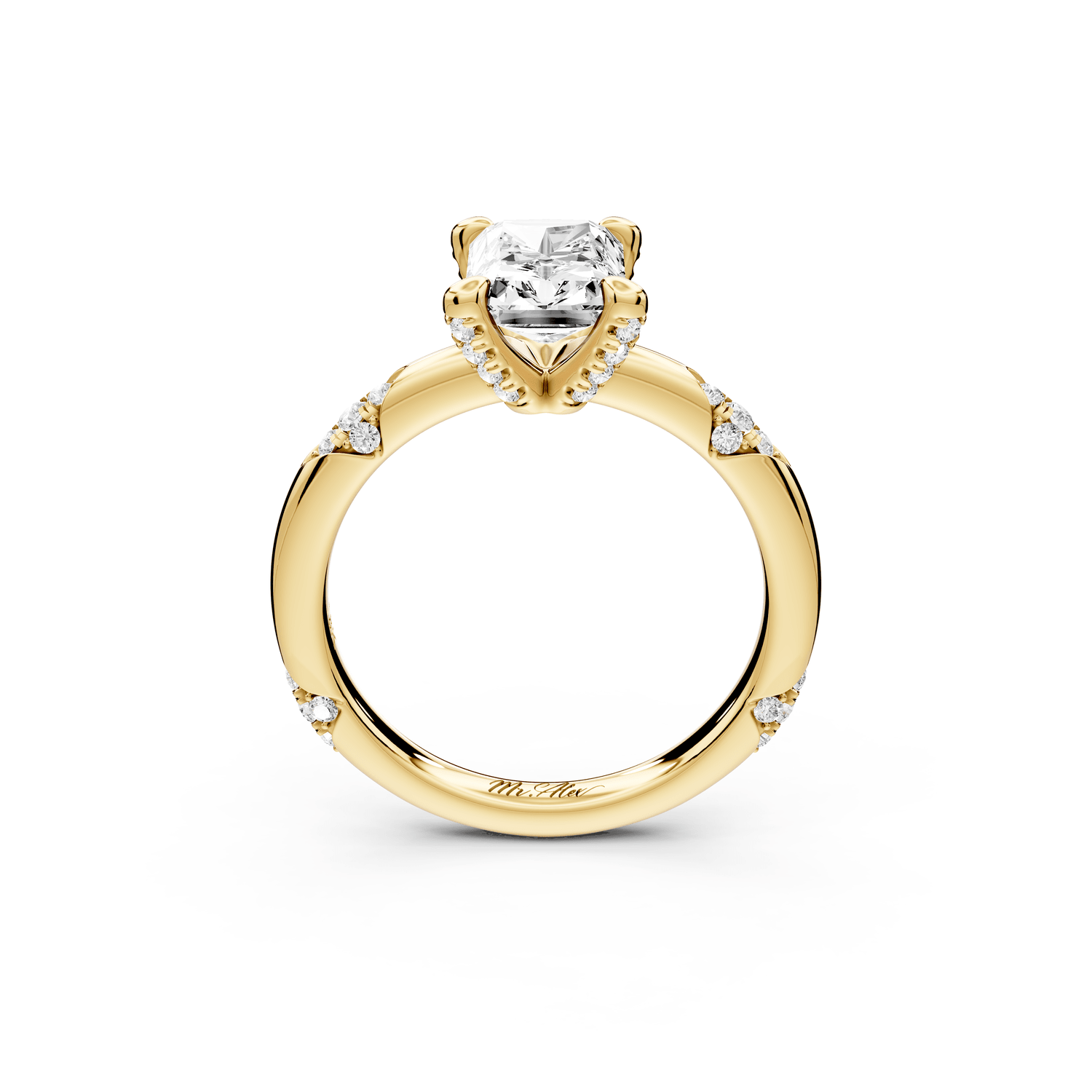 Luna - 2ct 14k yellow gold radiant Diamond Crown with Flush - Set Diamond Clusters Engagement Ring - Mr. Alex Jewelry