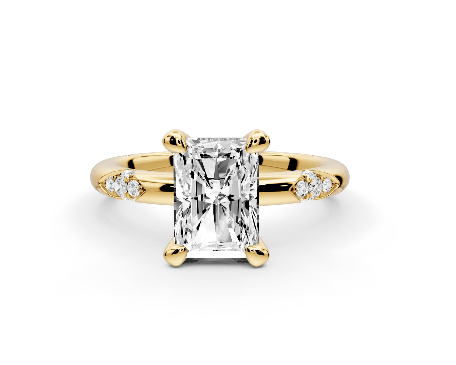Luna - 2ct 14k yellow gold radiant Diamond Crown with Flush - Set Diamond Clusters Engagement Ring - Mr. Alex Jewelry