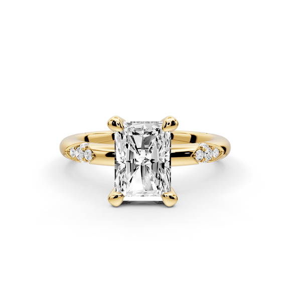 Luna - 2ct 14k yellow gold radiant Diamond Crown with Flush - Set Diamond Clusters Engagement Ring - Mr. Alex Jewelry