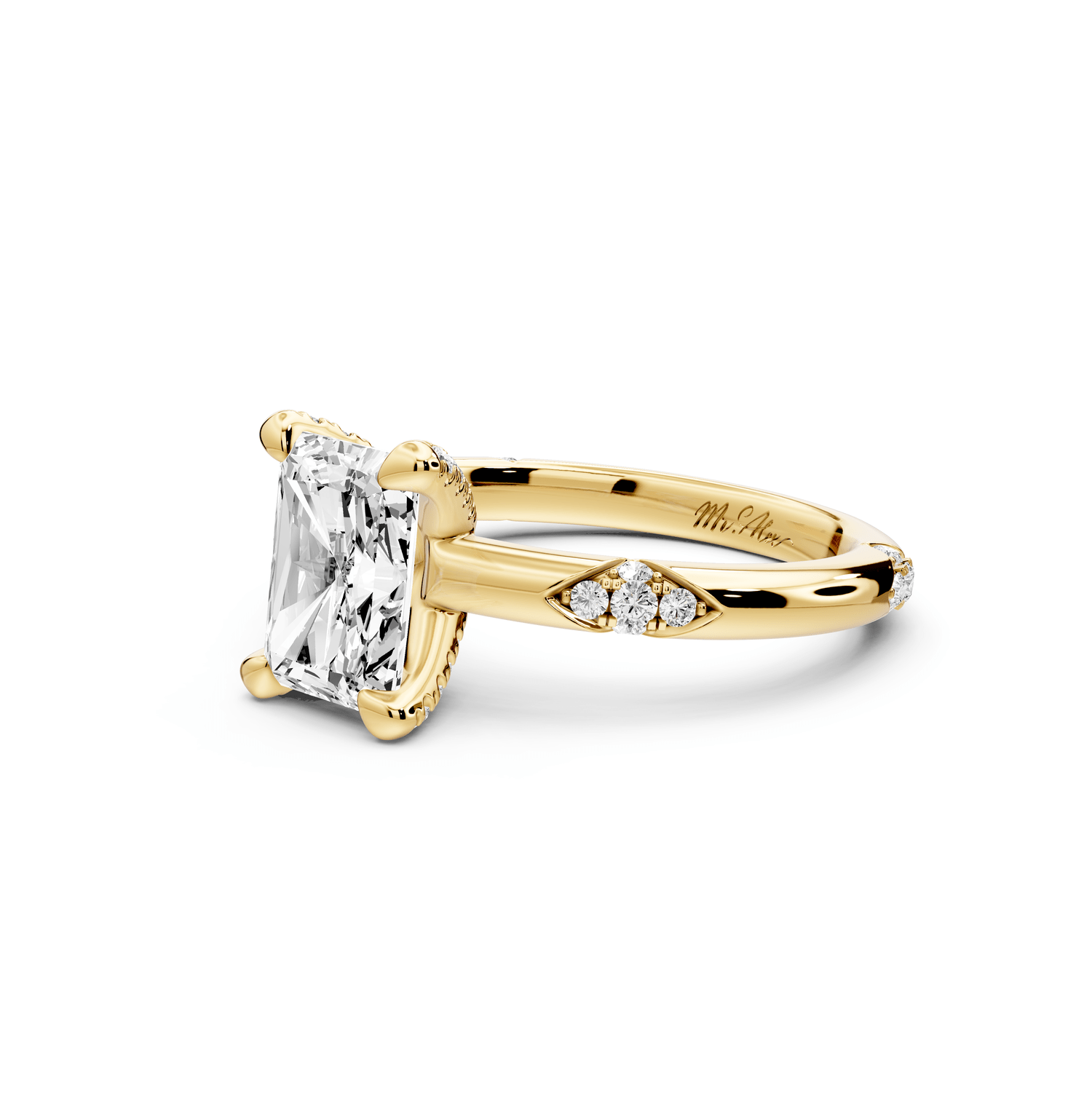 Luna - 2ct 14k yellow gold radiant Diamond Crown with Flush - Set Diamond Clusters Engagement Ring - Mr. Alex Jewelry