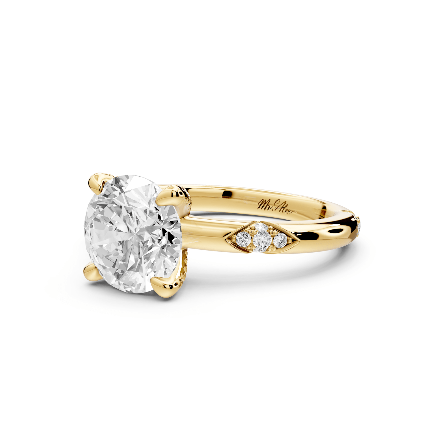 Luna - 2ct 14k yellow gold round Diamond Crown with Flush - Set Diamond Clusters Engagement Ring - Mr. Alex Jewelry