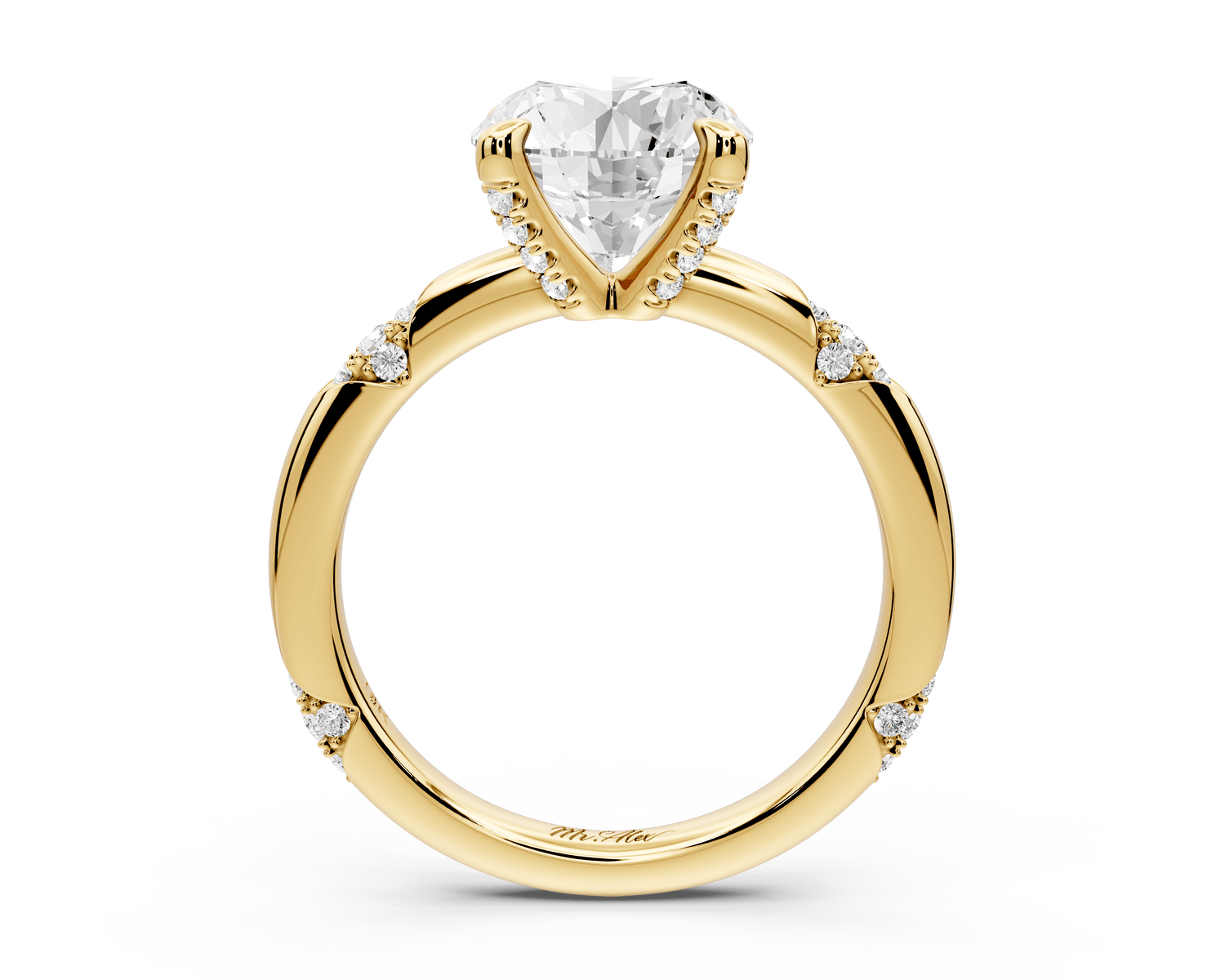 Luna - 2ct 14k yellow gold round Diamond Crown with Flush - Set Diamond Clusters Engagement Ring - Mr. Alex Jewelry