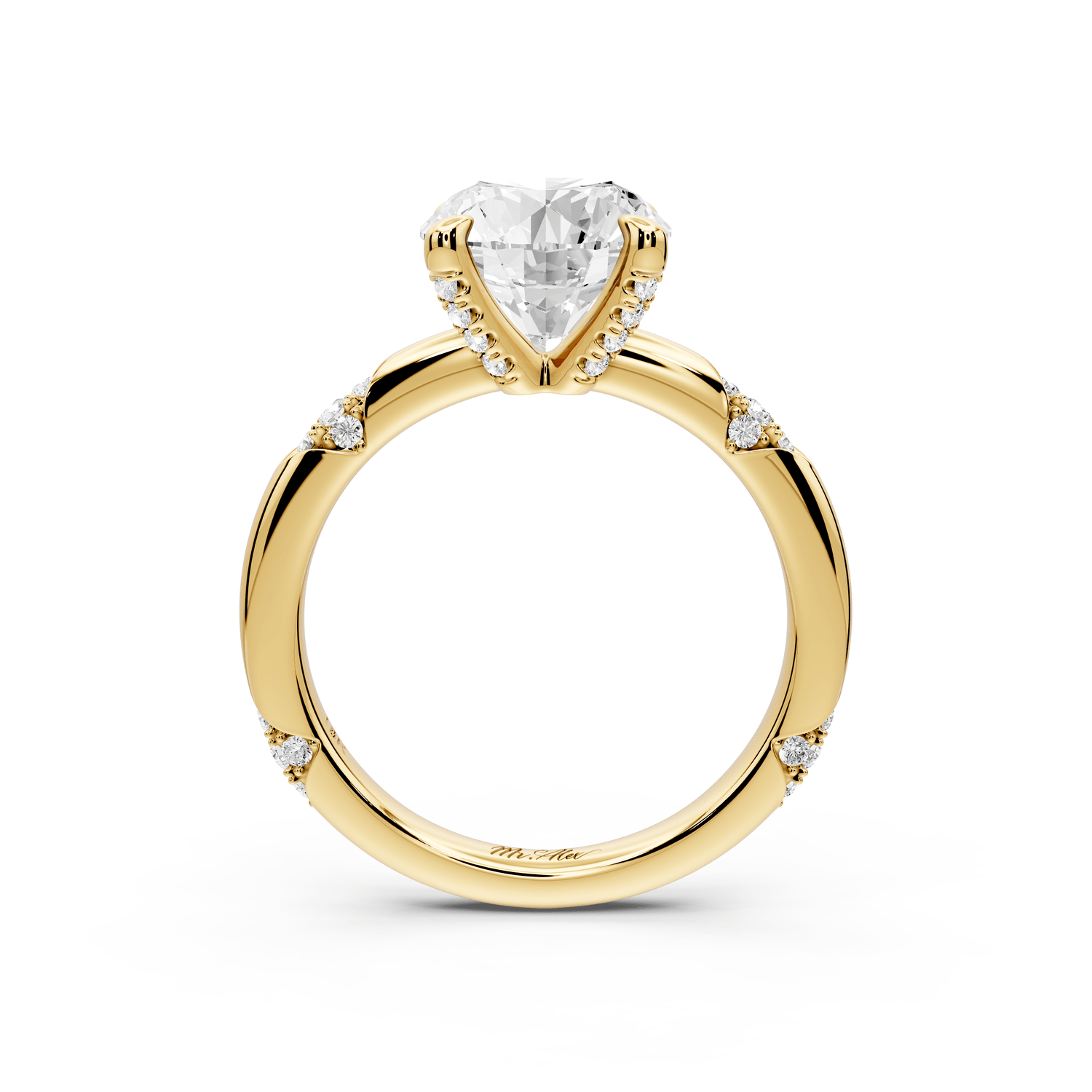 Luna - 2ct 14k yellow gold round Diamond Crown with Flush - Set Diamond Clusters Engagement Ring - Mr. Alex Jewelry