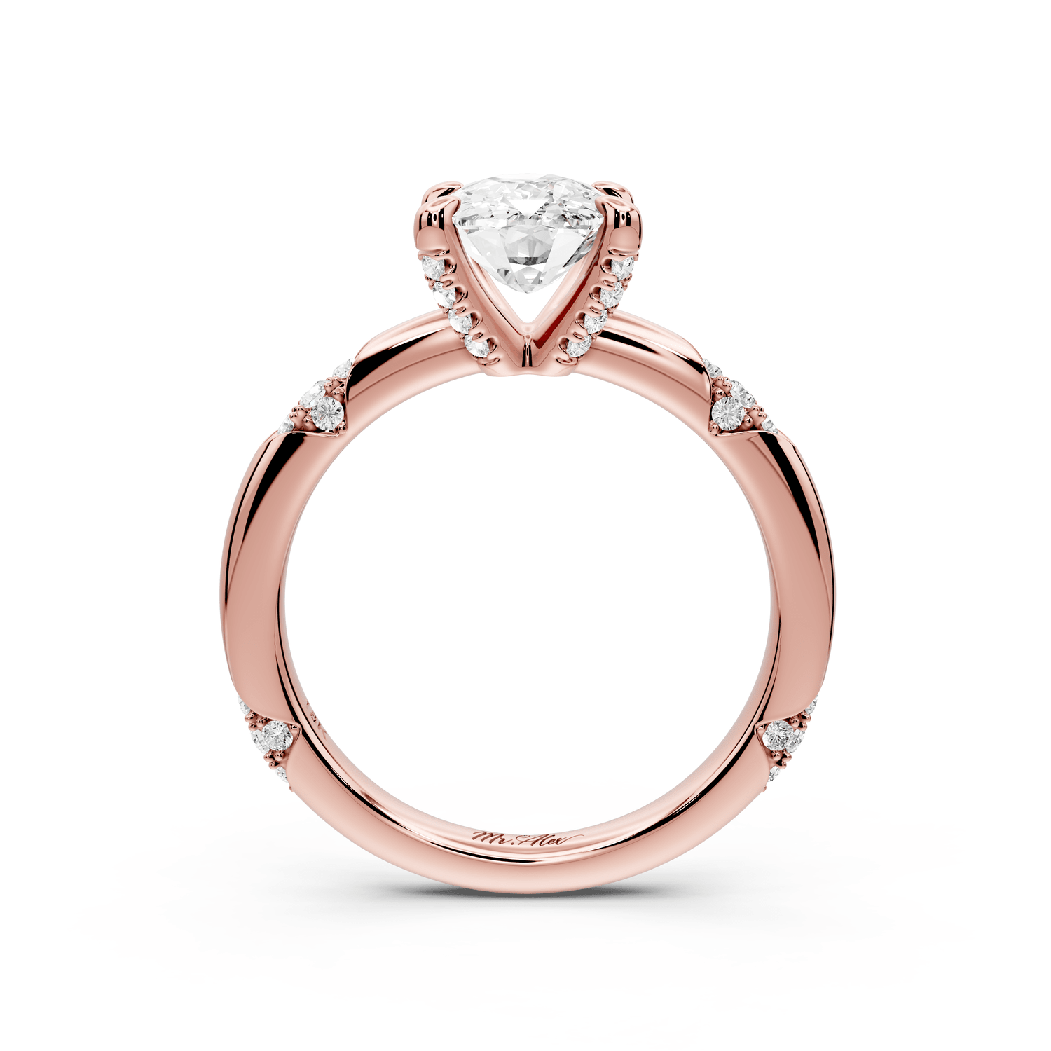 Luna - 2ct 18k rose gold ecushion Diamond Crown with Flush - Set Diamond Clusters Engagement Ring - Mr. Alex Jewelry