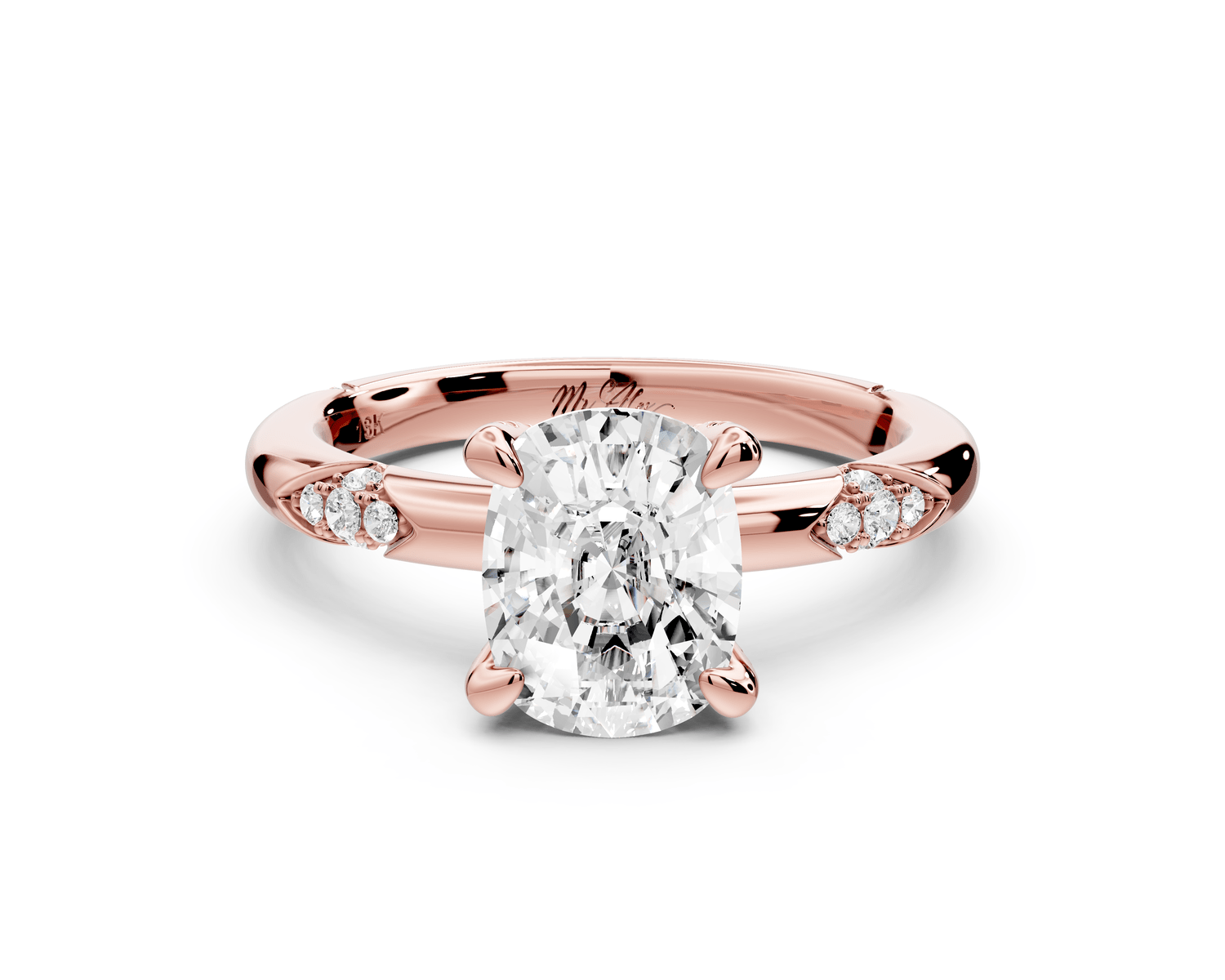 Luna - 2ct 18k rose gold ecushion Diamond Crown with Flush - Set Diamond Clusters Engagement Ring - Mr. Alex Jewelry