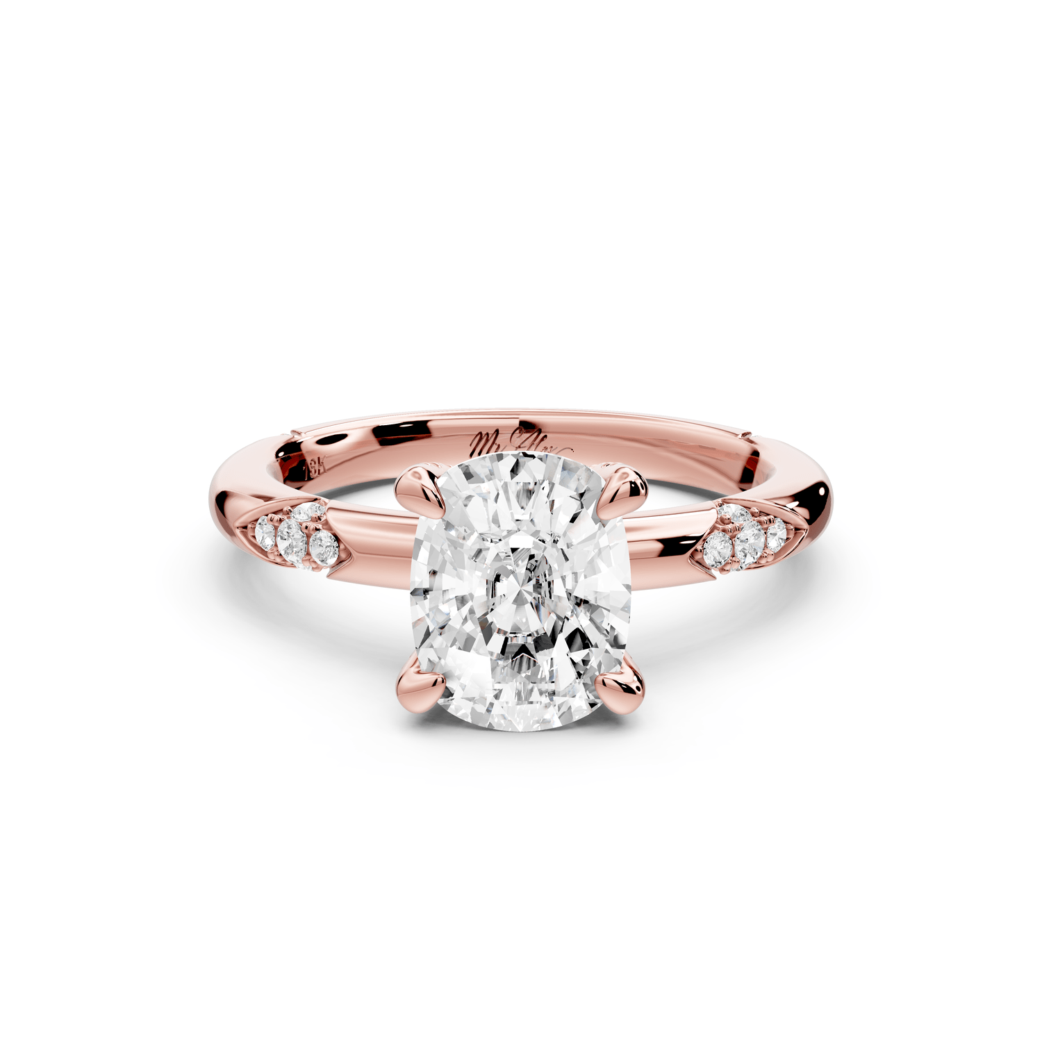 Luna - 2ct 18k rose gold ecushion Diamond Crown with Flush - Set Diamond Clusters Engagement Ring - Mr. Alex Jewelry