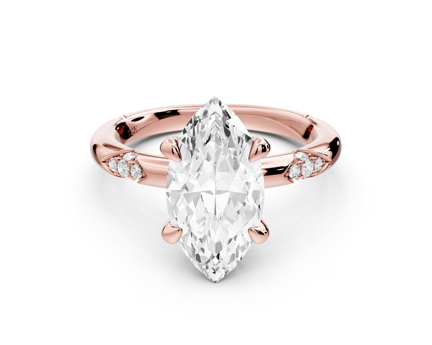 Luna - 2ct 18k rose gold marquise Diamond Crown with Flush - Set Diamond Clusters Engagement Ring - Mr. Alex Jewelry