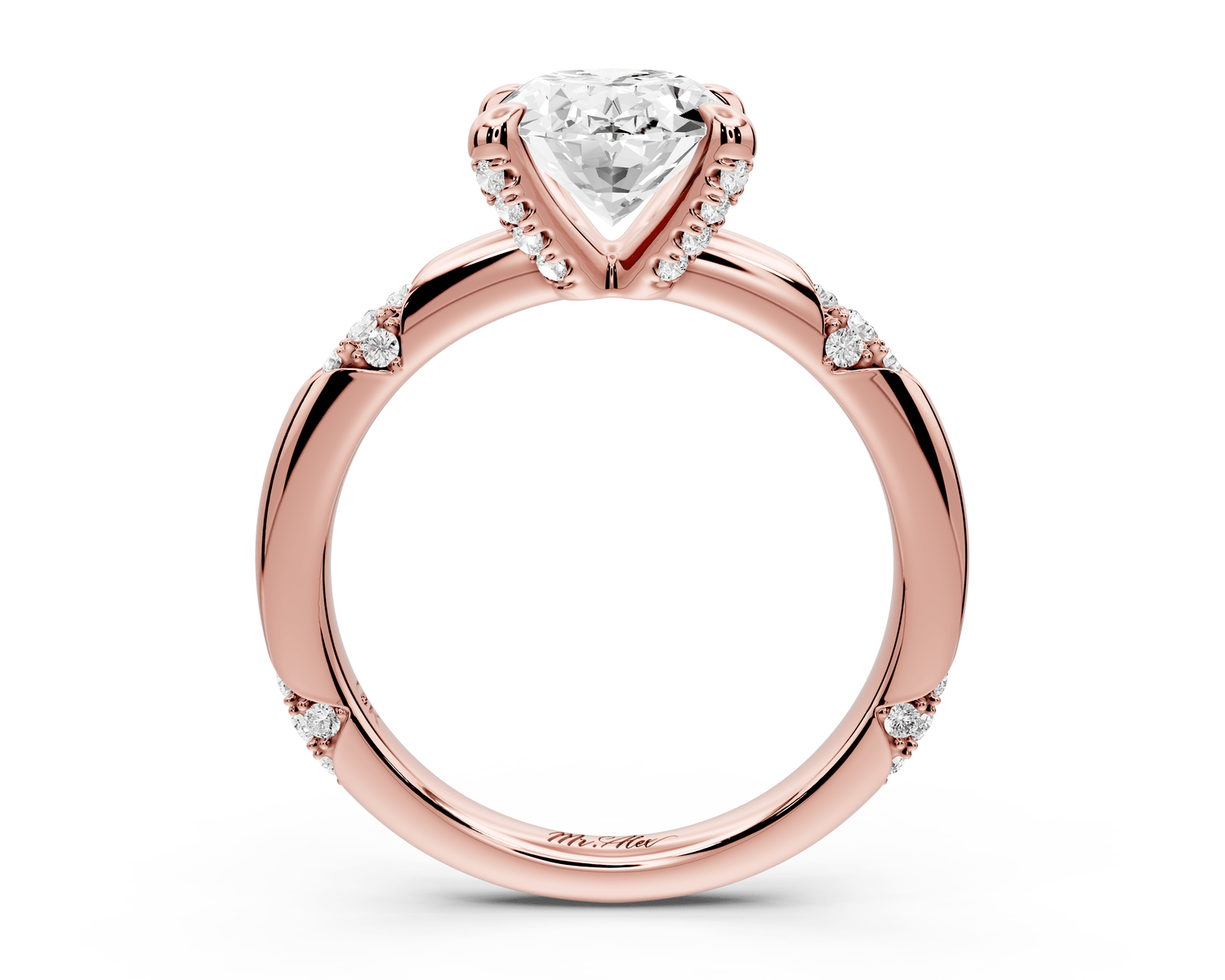 Luna - 2ct 18k rose gold oval Diamond Crown with Flush - Set Diamond Clusters Engagement Ring - Mr. Alex Jewelry