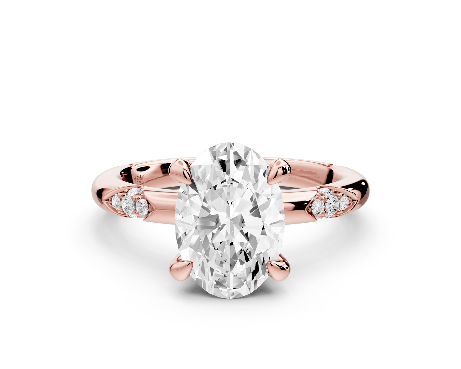 Luna - 2ct 18k rose gold oval Diamond Crown with Flush - Set Diamond Clusters Engagement Ring - Mr. Alex Jewelry
