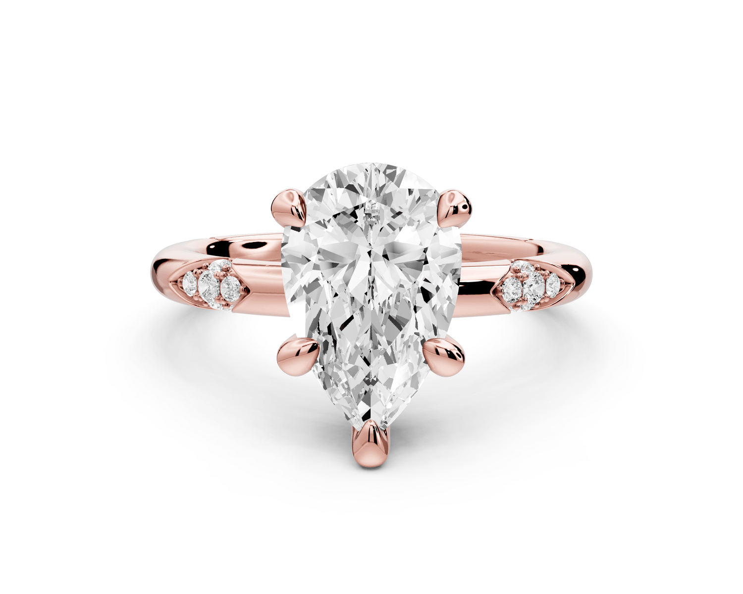 Luna - 2ct 18k rose gold pear Diamond Crown with Flush - Set Diamond Clusters Engagement Ring - Mr. Alex Jewelry