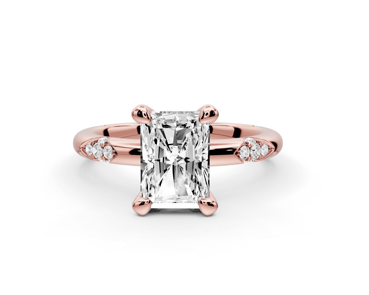 Luna - 2ct 18k rose gold radiant Diamond Crown with Flush - Set Diamond Clusters Engagement Ring - Mr. Alex Jewelry