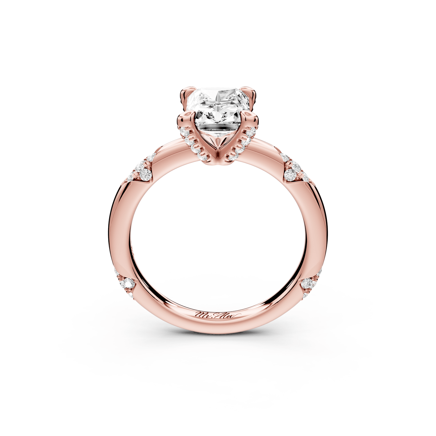 Luna - 2ct 18k rose gold radiant Diamond Crown with Flush - Set Diamond Clusters Engagement Ring - Mr. Alex Jewelry