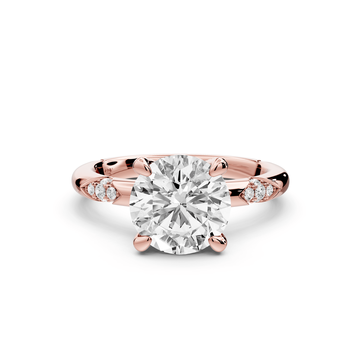Luna - 2ct 18k rose gold round Diamond Crown with Flush - Set Diamond Clusters Engagement Ring - Mr. Alex Jewelry