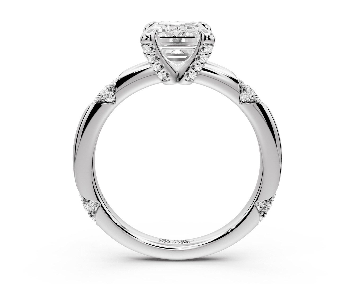 Luna - 2ct 18k white gold emerald Diamond Crown with Flush - Set Diamond Clusters Engagement Ring - Mr. Alex Jewelry