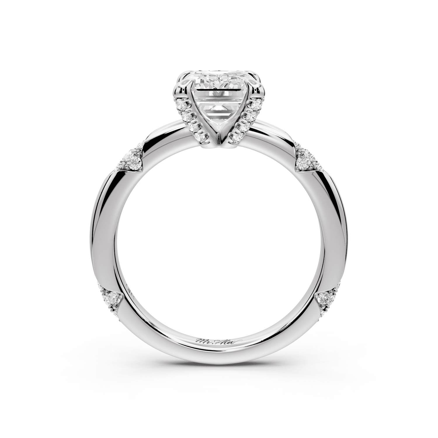 Luna - 2ct 18k white gold emerald Diamond Crown with Flush - Set Diamond Clusters Engagement Ring - Mr. Alex Jewelry