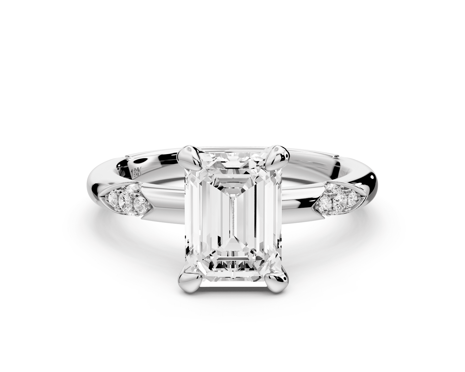 Luna - 2ct 18k white gold emerald Diamond Crown with Flush - Set Diamond Clusters Engagement Ring - Mr. Alex Jewelry
