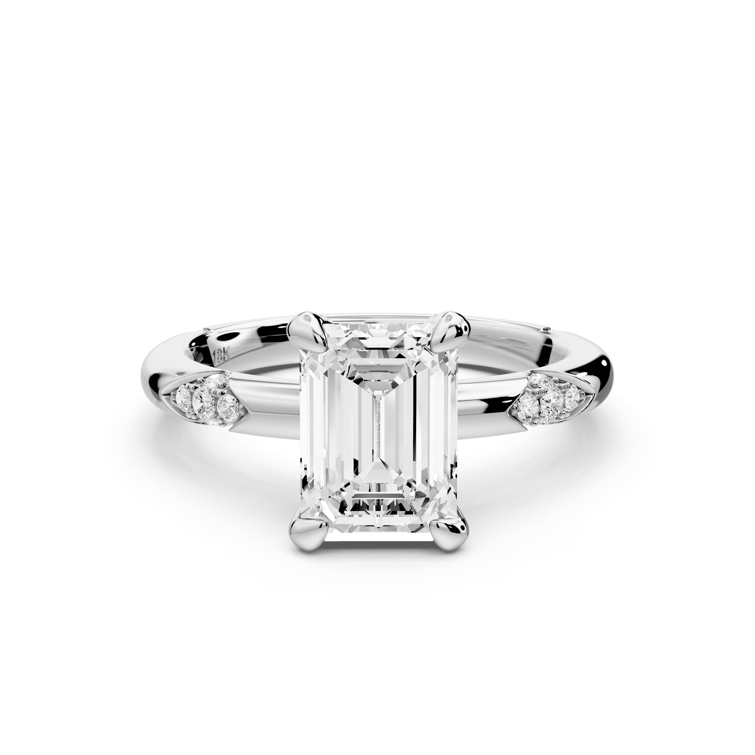 Luna - 2ct 18k white gold emerald Diamond Crown with Flush - Set Diamond Clusters Engagement Ring - Mr. Alex Jewelry