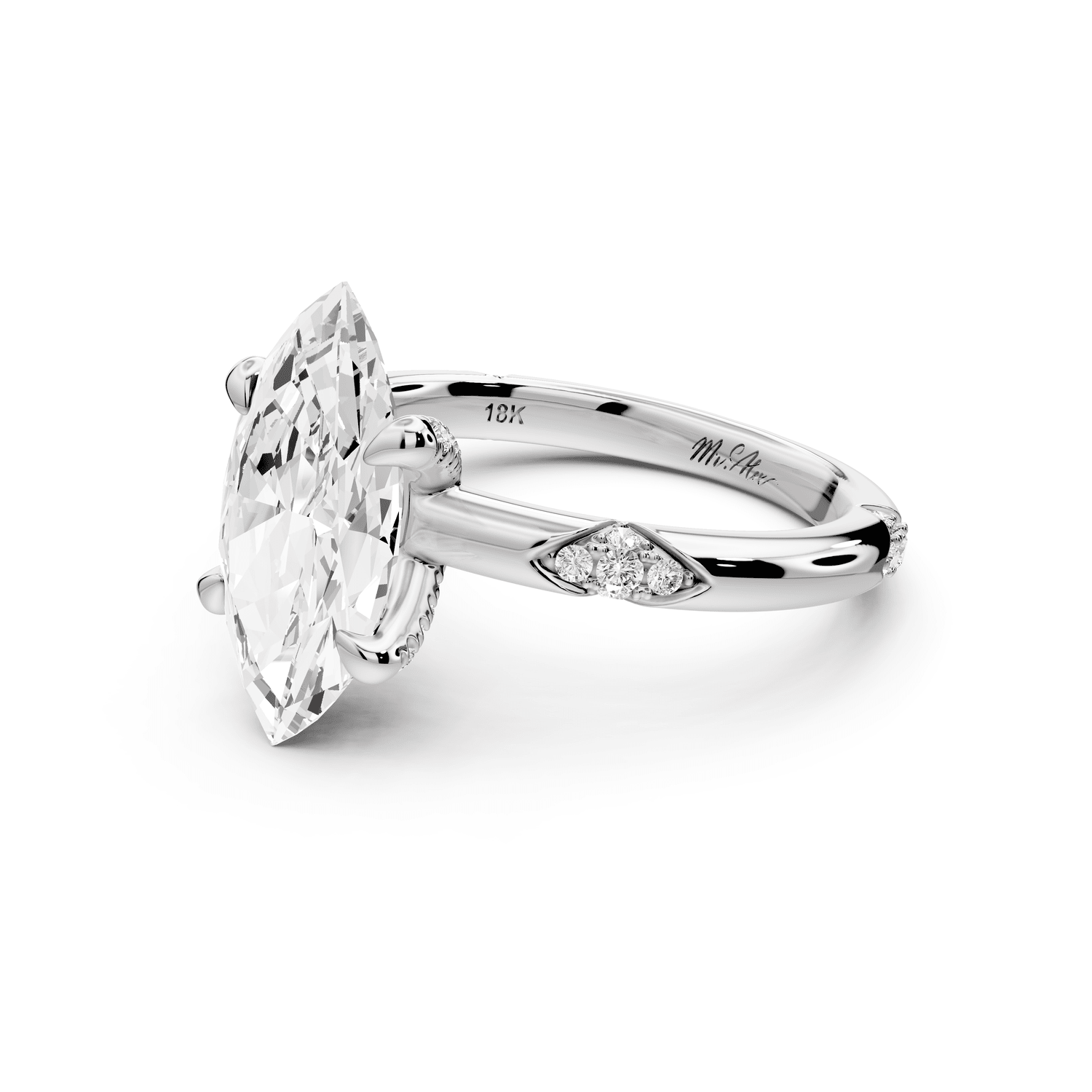 Luna - 2ct 18k white gold marquise Diamond Crown with Flush - Set Diamond Clusters Engagement Ring - Mr. Alex Jewelry