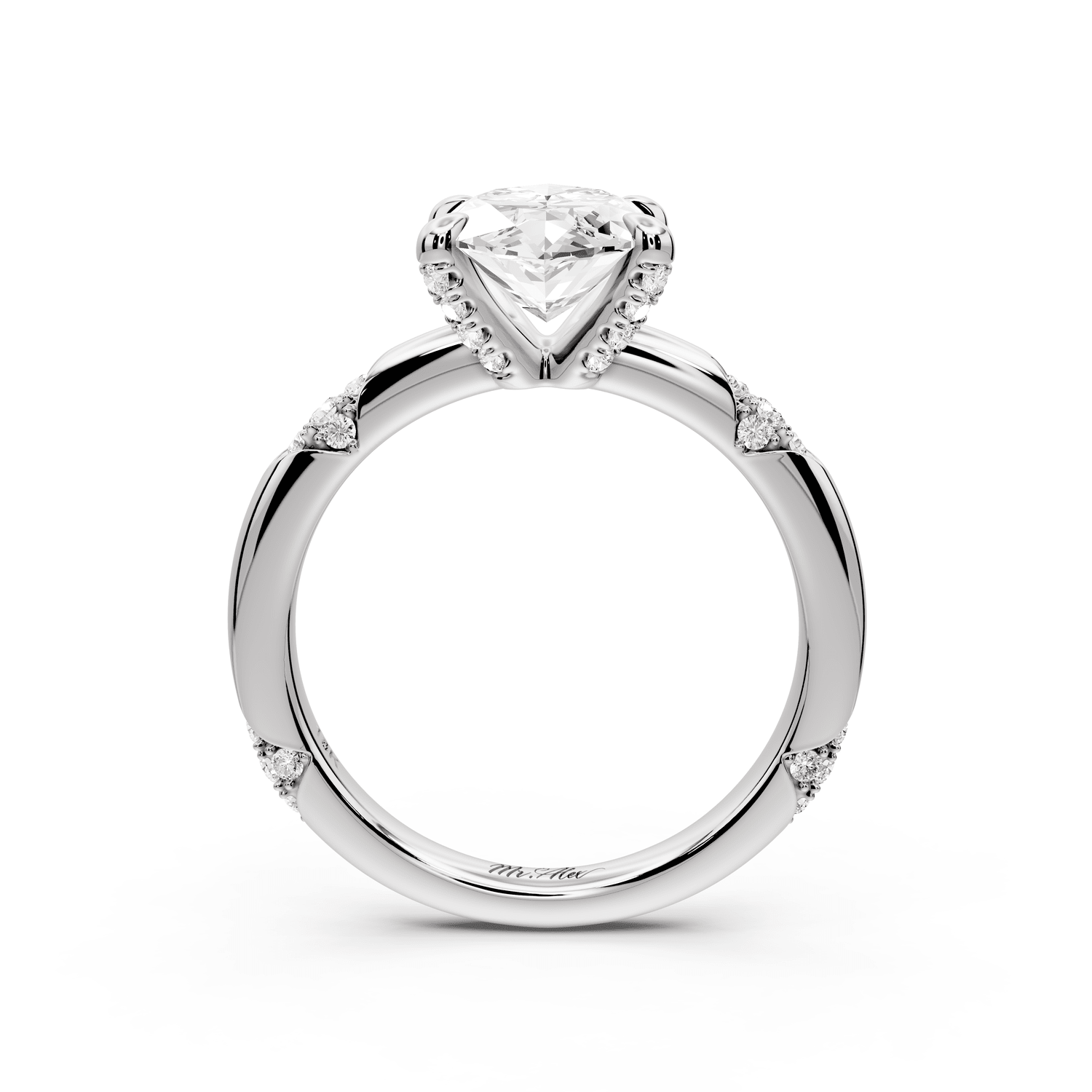 Luna - 2ct 18k white gold marquise Diamond Crown with Flush - Set Diamond Clusters Engagement Ring - Mr. Alex Jewelry