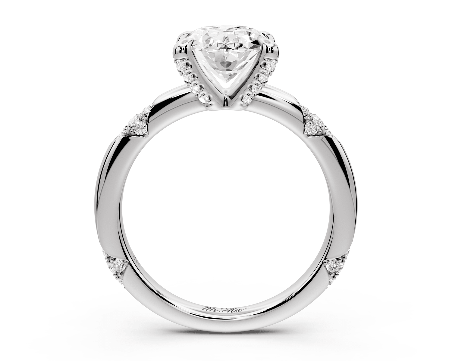 Luna - 2ct 18k white gold oval Diamond Crown with Flush - Set Diamond Clusters Engagement Ring - Mr. Alex Jewelry