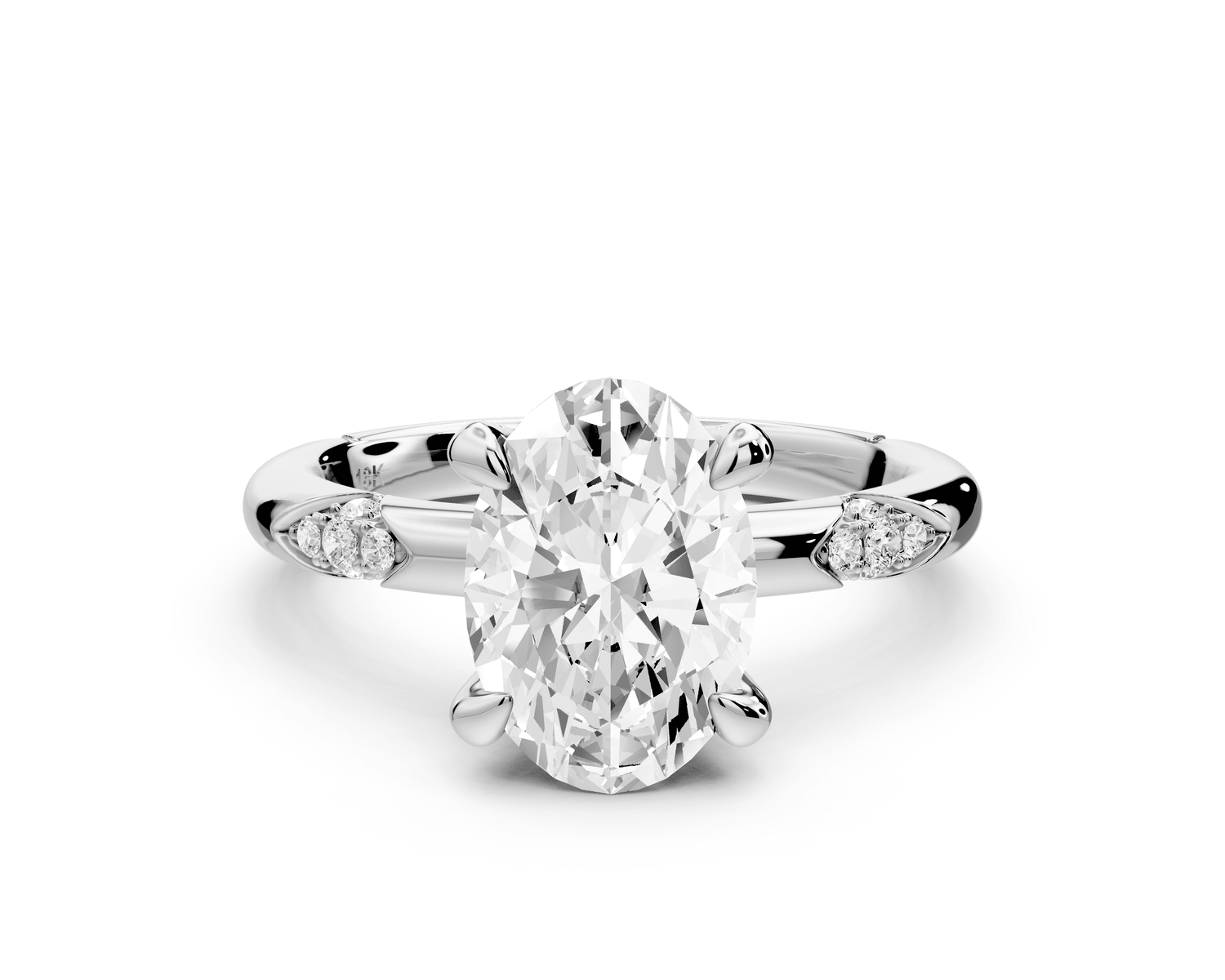 Luna - 2ct 18k white gold oval Diamond Crown with Flush - Set Diamond Clusters Engagement Ring - Mr. Alex Jewelry