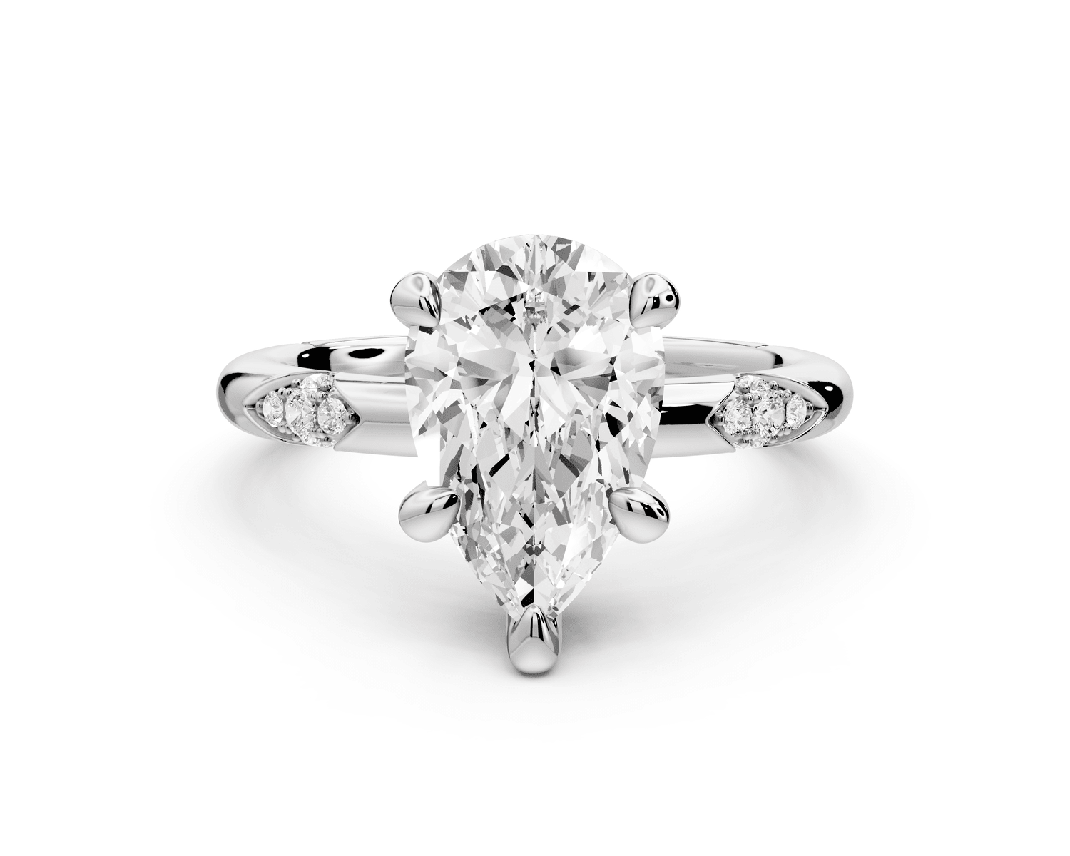 Luna - 2ct 18k white gold pear Diamond Crown with Flush - Set Diamond Clusters Engagement Ring - Mr. Alex Jewelry
