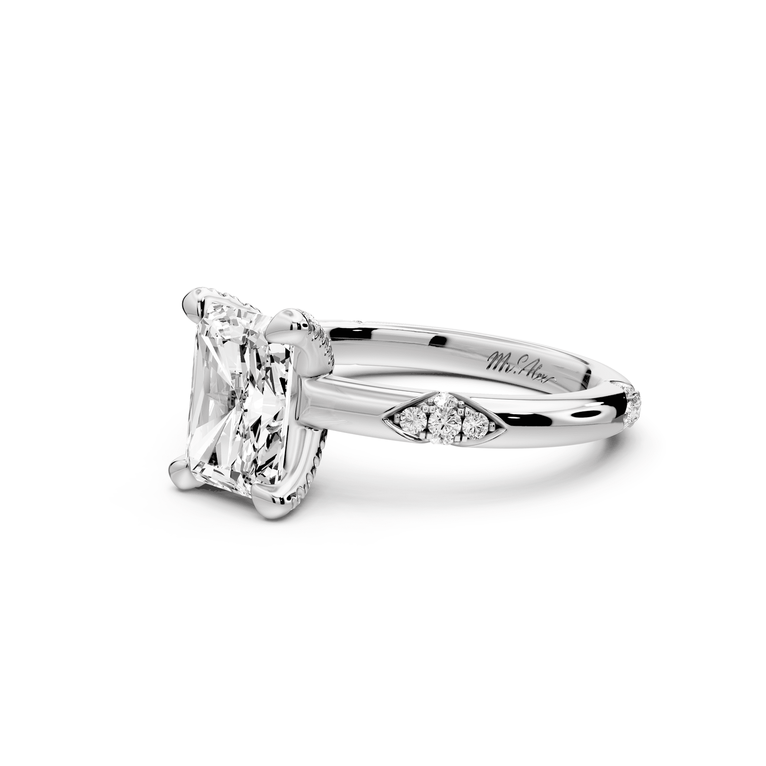 Luna - 2ct 18k white gold radiant Diamond Crown with Flush - Set Diamond Clusters Engagement Ring - Mr. Alex Jewelry
