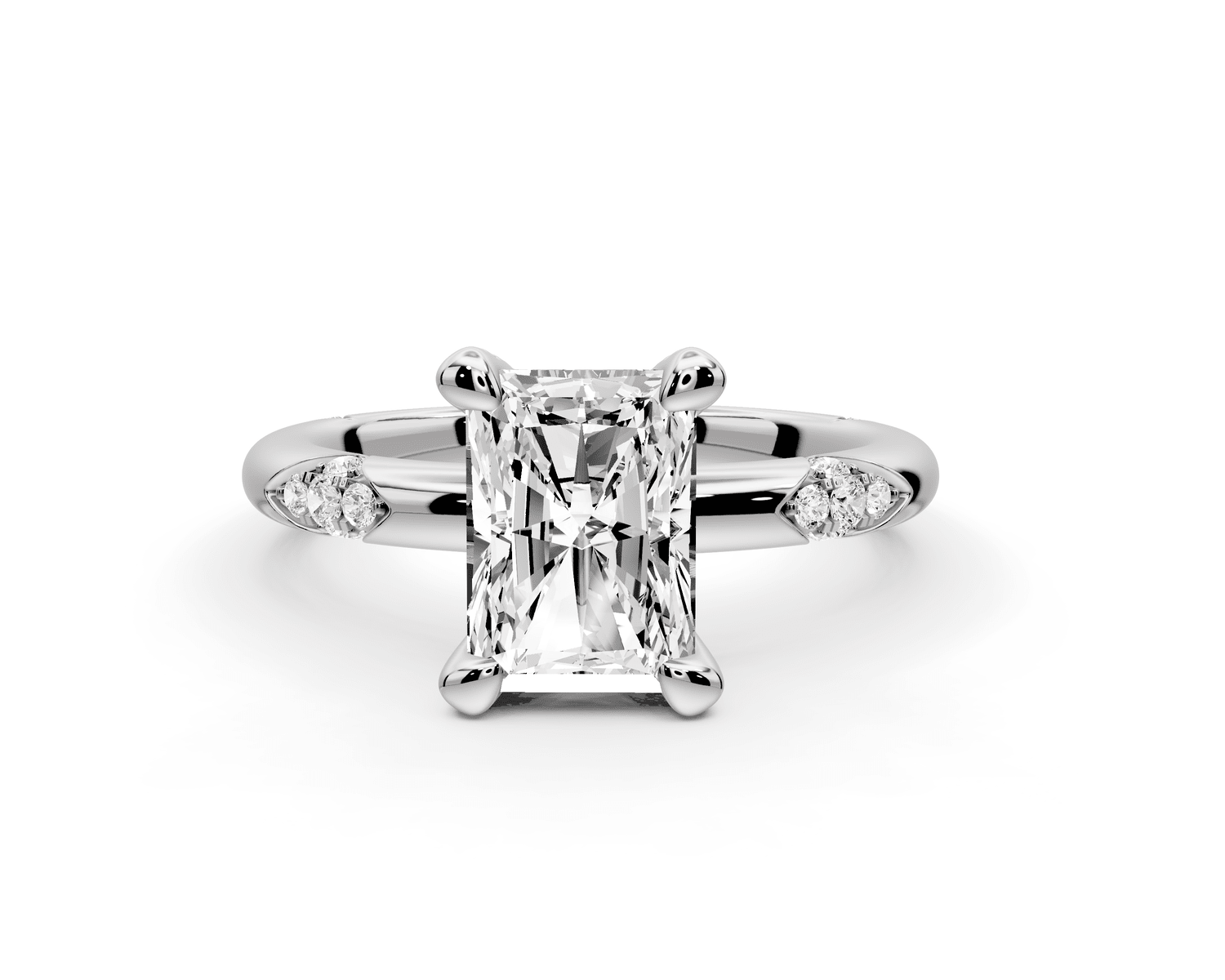 Luna - 2ct 18k white gold radiant Diamond Crown with Flush - Set Diamond Clusters Engagement Ring - Mr. Alex Jewelry
