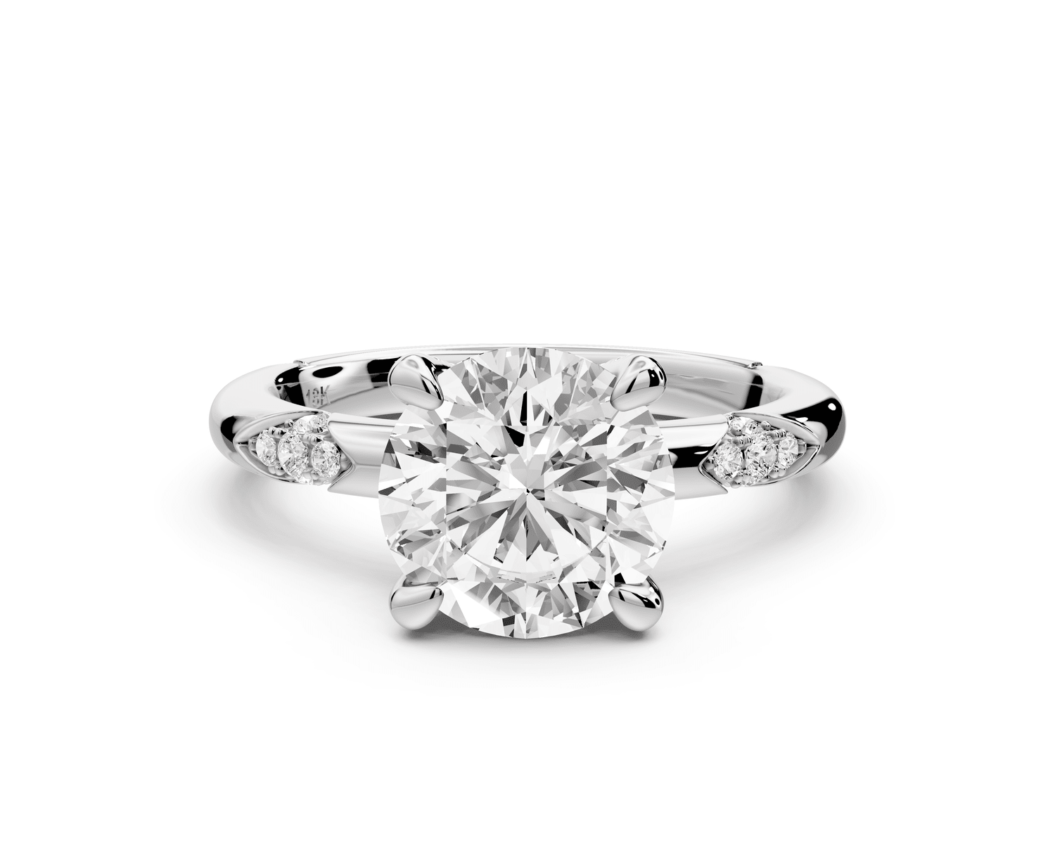 Luna - 2ct 18k white gold round Diamond Crown with Flush - Set Diamond Clusters Engagement Ring - Mr. Alex Jewelry
