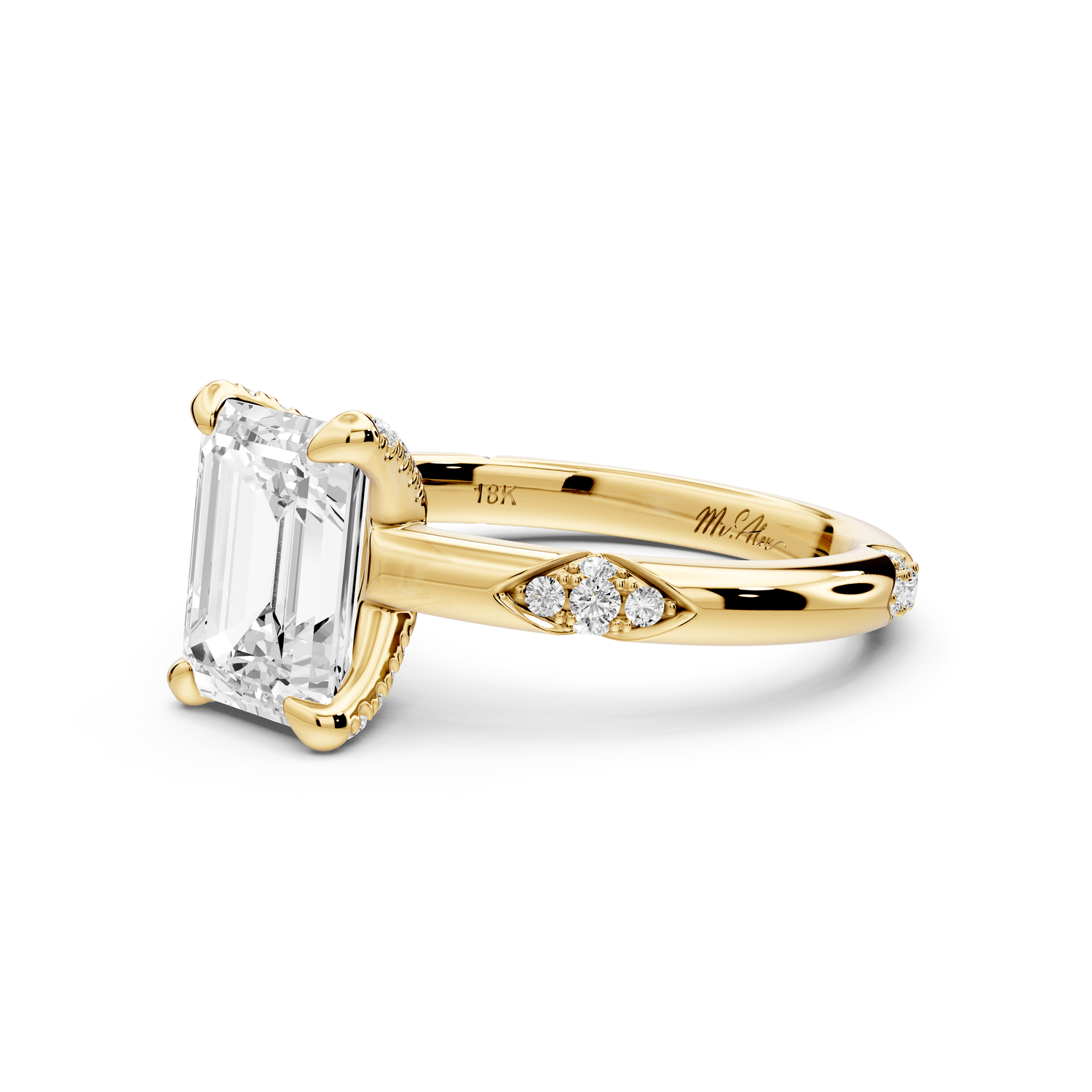 Luna - 2ct 18k yellow gold emerald Diamond Crown with Flush - Set Diamond Clusters Engagement Ring - Mr. Alex Jewelry