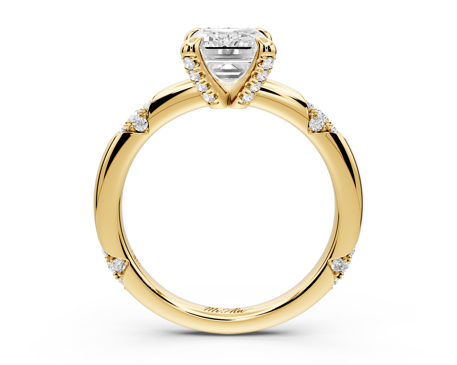 Luna - 2ct 18k yellow gold emerald Diamond Crown with Flush - Set Diamond Clusters Engagement Ring - Mr. Alex Jewelry