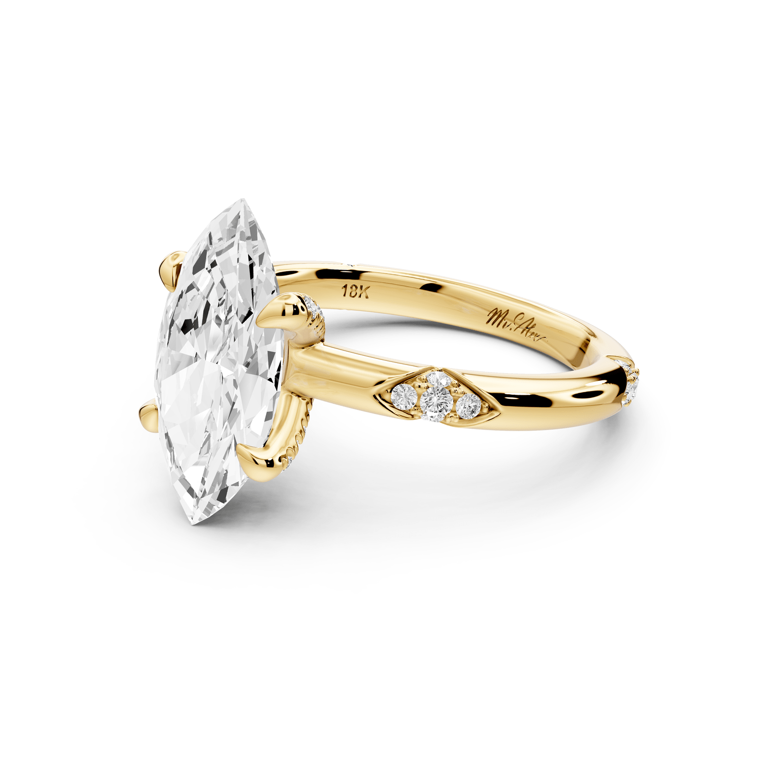 Luna - 2ct 18k yellow gold marquise Diamond Crown with Flush - Set Diamond Clusters Engagement Ring - Mr. Alex Jewelry