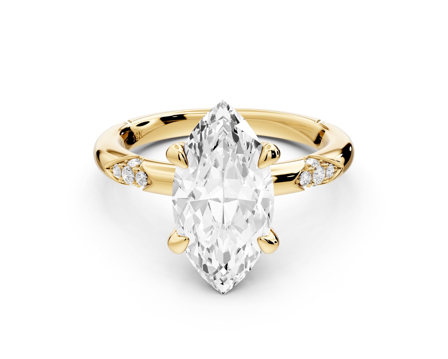Luna - 2ct 18k yellow gold marquise Diamond Crown with Flush - Set Diamond Clusters Engagement Ring - Mr. Alex Jewelry