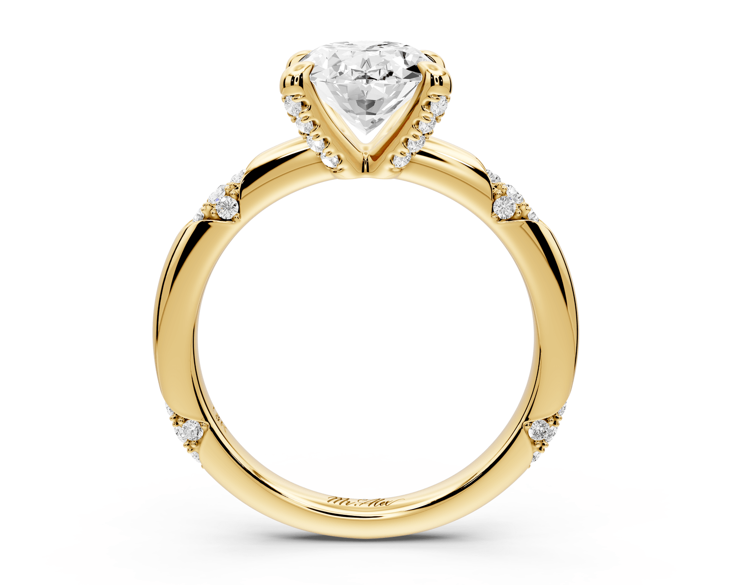 Luna - 2ct 18k yellow gold oval Diamond Crown with Flush - Set Diamond Clusters Engagement Ring - Mr. Alex Jewelry