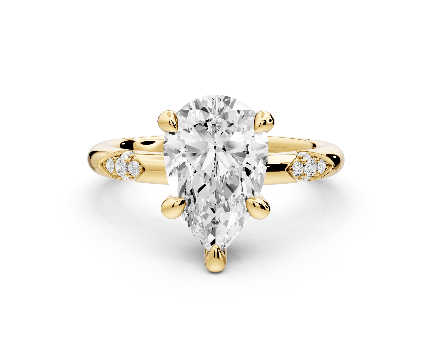 Luna - 2ct 18k yellow gold pear Diamond Crown with Flush - Set Diamond Clusters Engagement Ring - Mr. Alex Jewelry