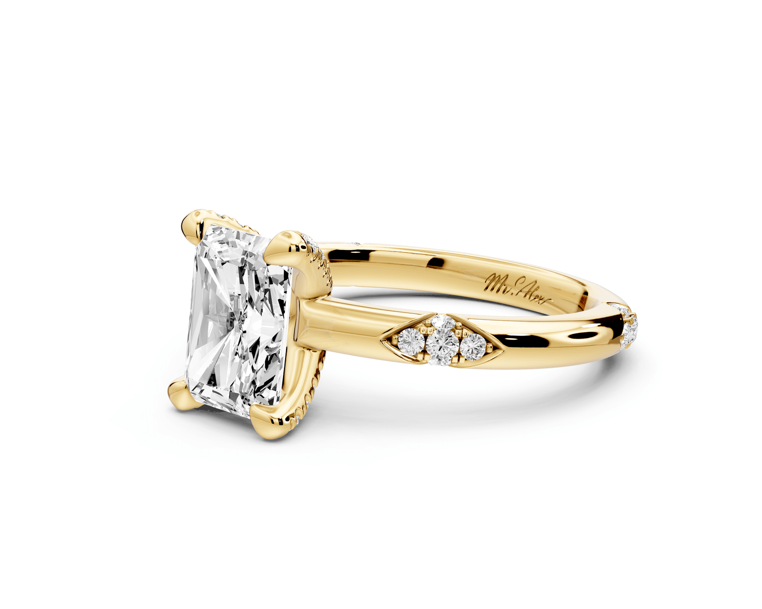 Luna - 2ct 18k yellow gold radiant Diamond Crown with Flush - Set Diamond Clusters Engagement Ring - Mr. Alex Jewelry