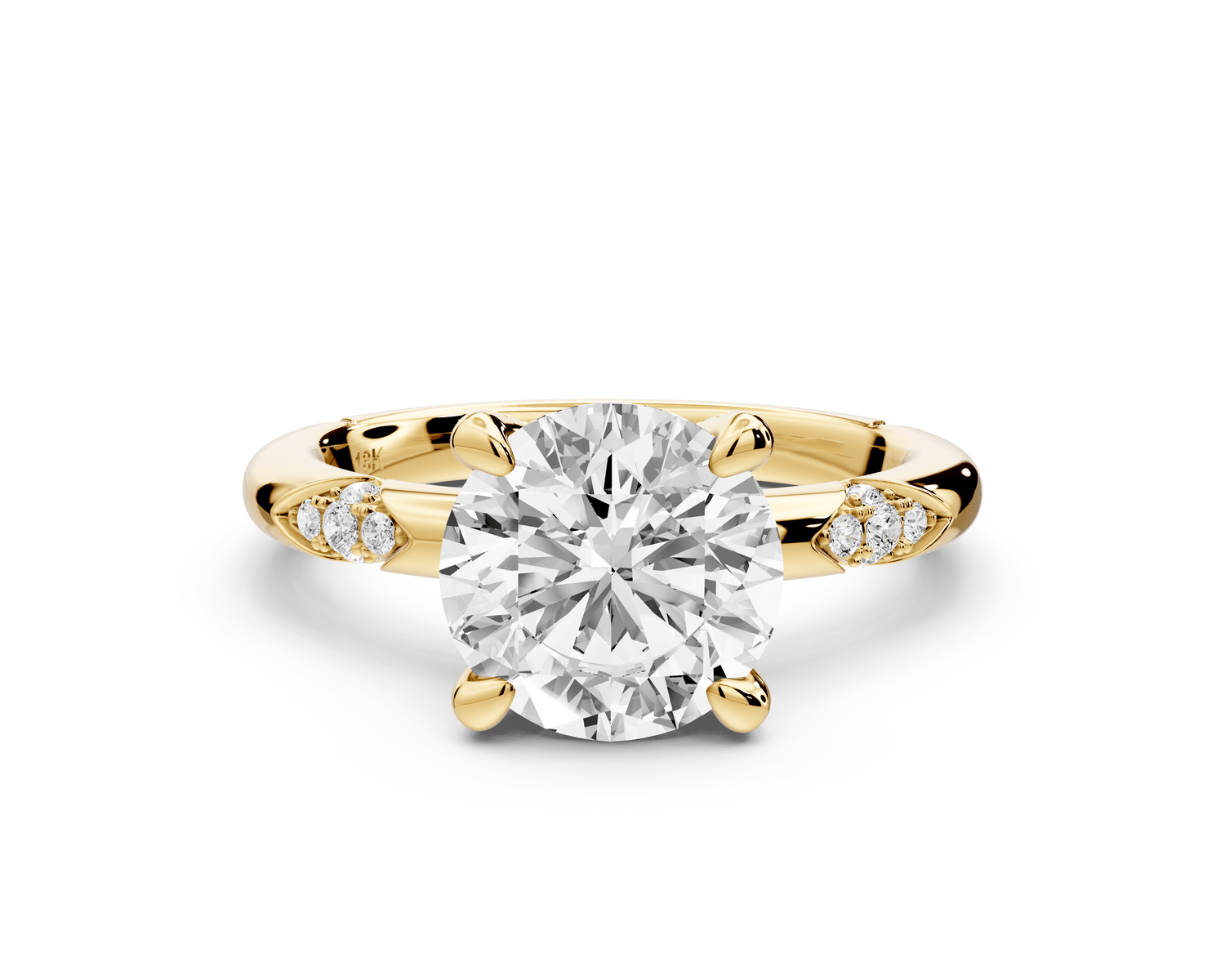 Luna - 2ct 18k yellow gold round Diamond Crown with Flush - Set Diamond Clusters Engagement Ring - Mr. Alex Jewelry