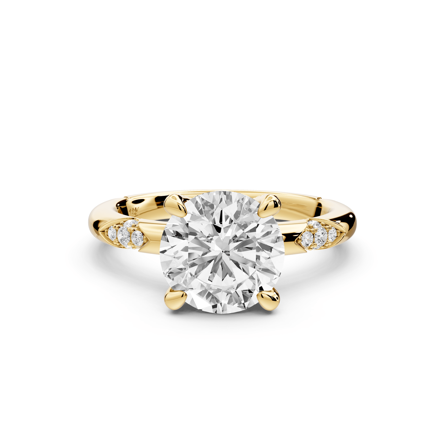 Luna - 2ct 18k yellow gold round Diamond Crown with Flush - Set Diamond Clusters Engagement Ring - Mr. Alex Jewelry