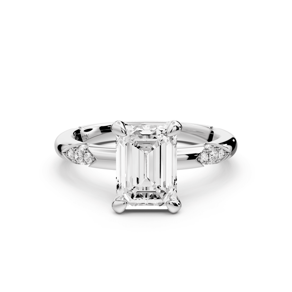 Luna - 2ct platinum emerald Diamond Crown with Flush - Set Diamond Clusters Engagement Ring - Mr. Alex Jewelry