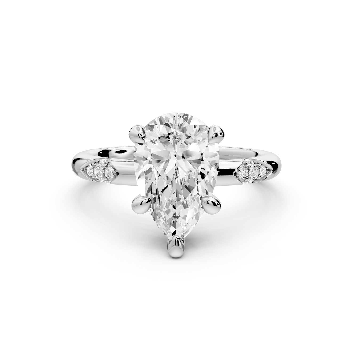 Luna - 2ct platinum pear Diamond Crown with Flush - Set Diamond Clusters Engagement Ring - Mr. Alex Jewelry