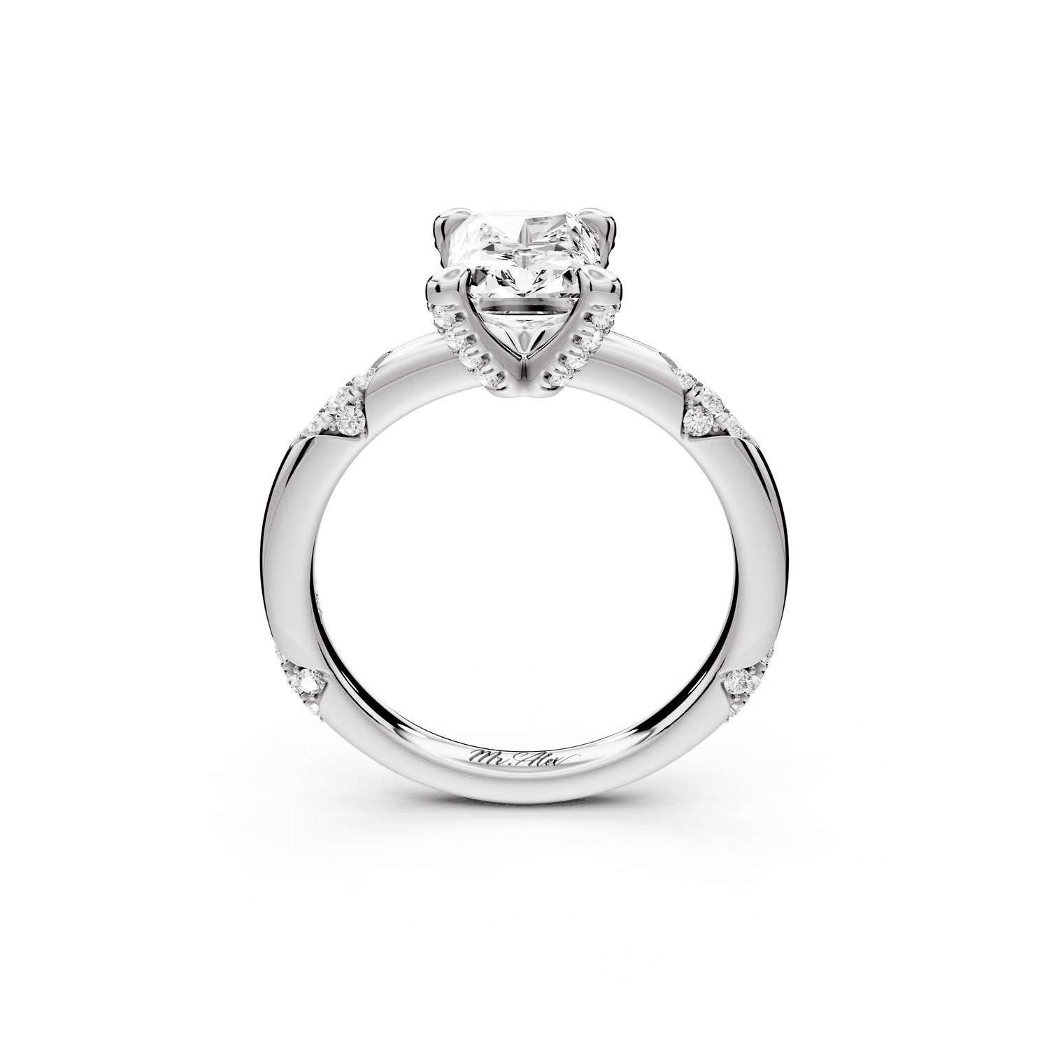 Luna - 2ct platinum radiant Diamond Crown with Flush - Set Diamond Clusters Engagement Ring - Mr. Alex Jewelry