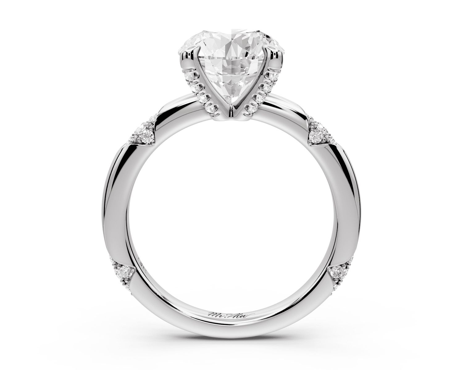 Luna - 2ct platinum round Diamond Crown with Flush - Set Diamond Clusters Engagement Ring - Mr. Alex Jewelry
