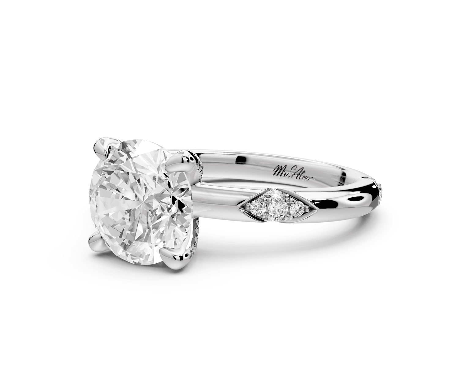 Luna - 2ct platinum round Diamond Crown with Flush - Set Diamond Clusters Engagement Ring - Mr. Alex Jewelry