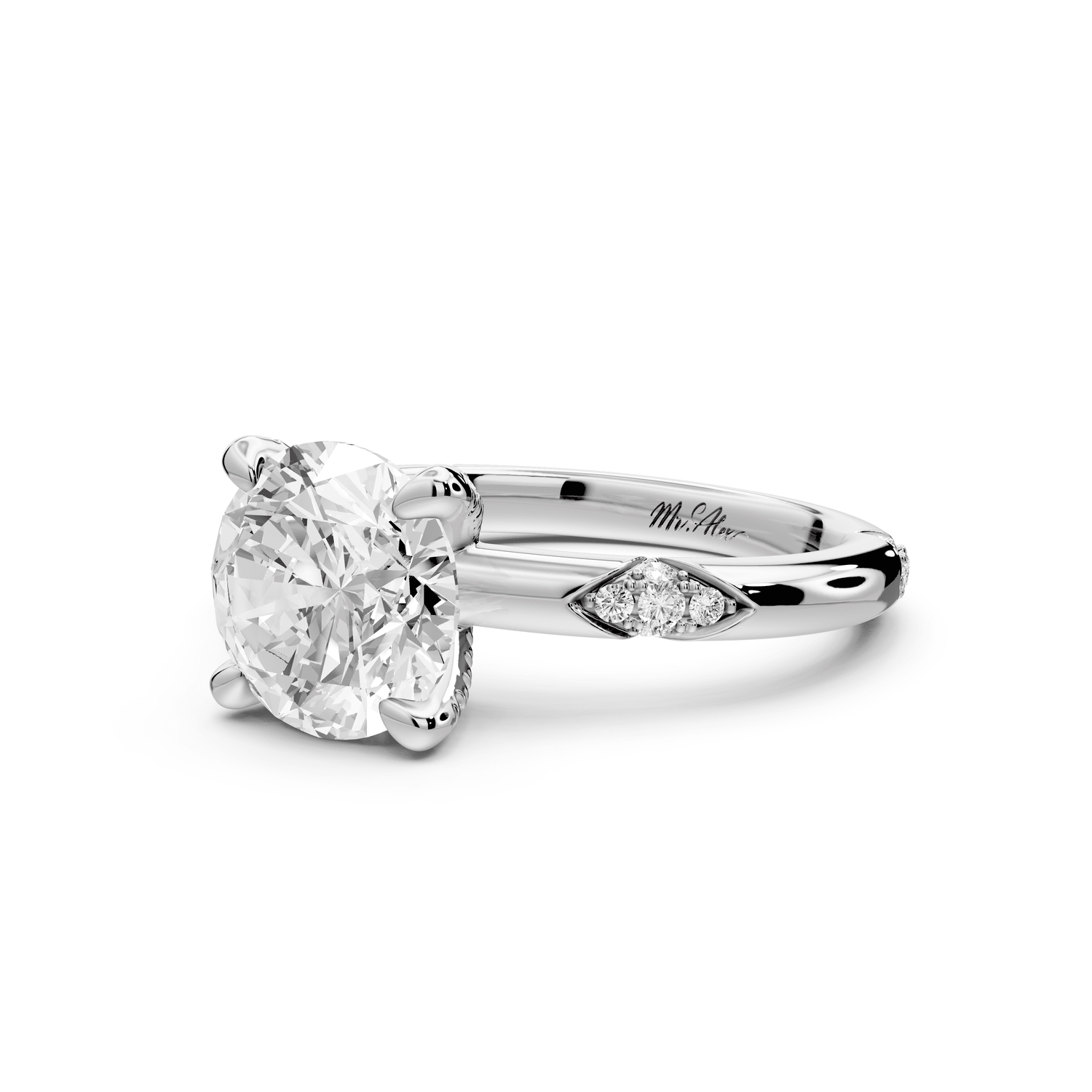 Luna - 2ct platinum round Diamond Crown with Flush - Set Diamond Clusters Engagement Ring - Mr. Alex Jewelry