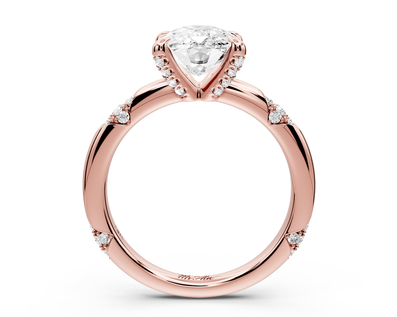 Luna - 3ct 14k rose gold ecushion Diamond Crown with Flush - Set Diamond Clusters Engagement Ring - Mr. Alex Jewelry