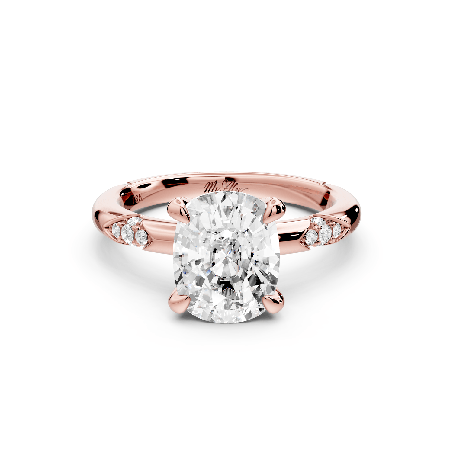 Luna - 3ct 14k rose gold ecushion Diamond Crown with Flush - Set Diamond Clusters Engagement Ring - Mr. Alex Jewelry