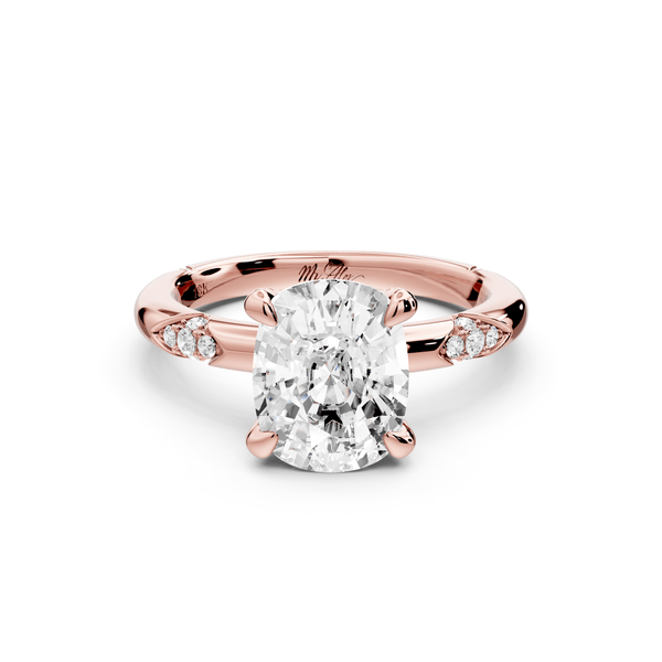 Luna - 3ct 14k rose gold ecushion Diamond Crown with Flush - Set Diamond Clusters Engagement Ring - Mr. Alex Jewelry