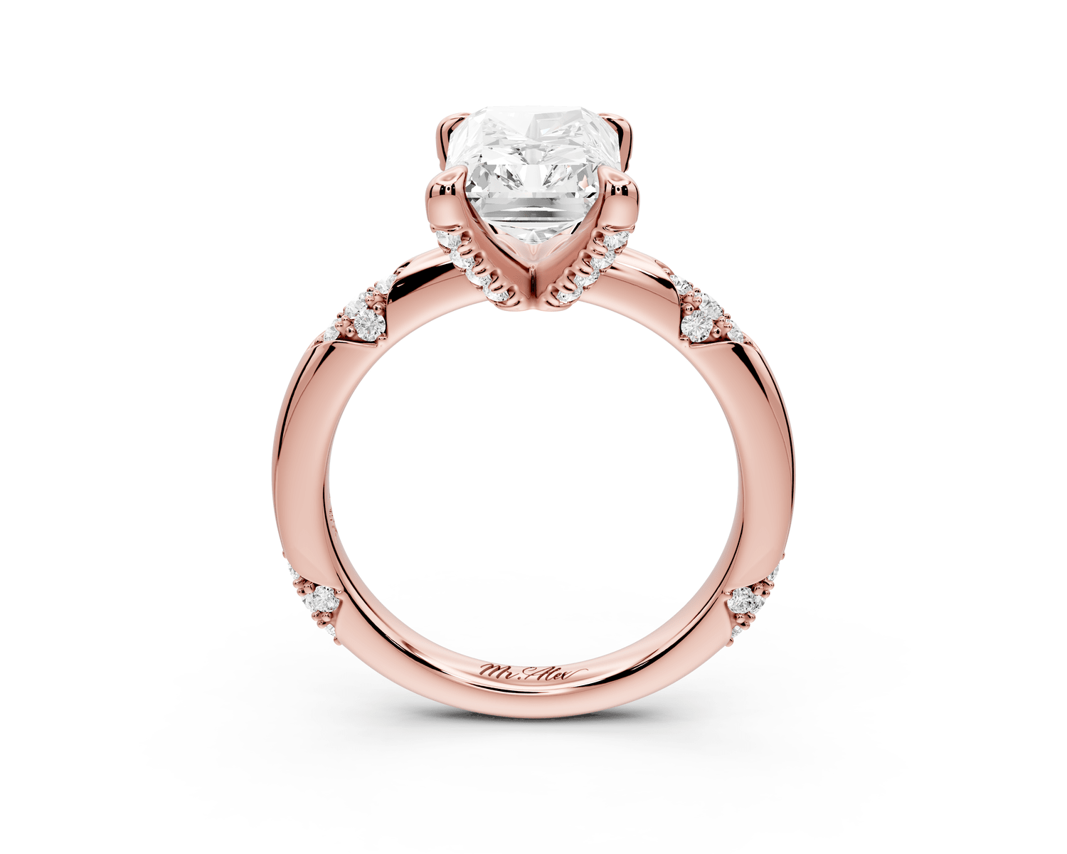 Luna - 3ct 14k rose gold radiant Diamond Crown with Flush - Set Diamond Clusters Engagement Ring - Mr. Alex Jewelry