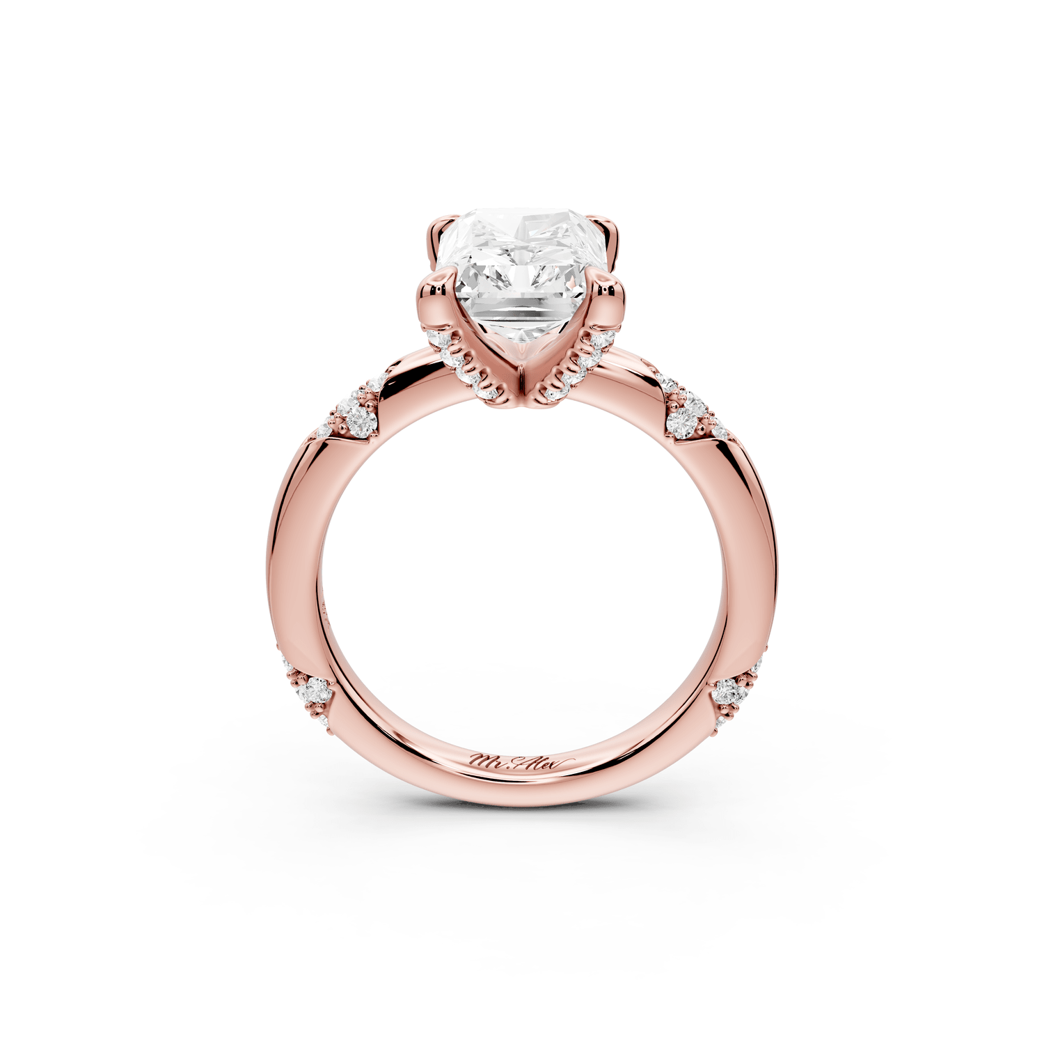 Luna - 3ct 14k rose gold radiant Diamond Crown with Flush - Set Diamond Clusters Engagement Ring - Mr. Alex Jewelry